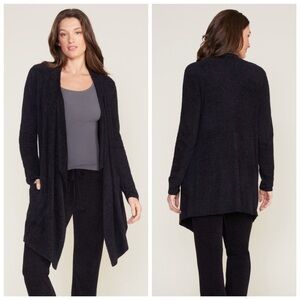 Barefoot Dreams CozyChic Lite Island Drape Front Wrap Cardigan Black S/M
